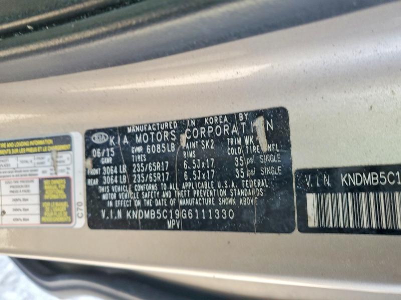 2016 Kia Sedona მანქანა იყიდება აუქციონზე, vin: KNDMB5C19G6111330, აუქციონის ნომერი: 65321946