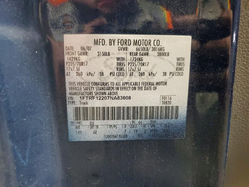 61455196 :رقم المزاد ، 1FTRF12207NA83808 vin ، 2007 Ford F150 مزاد بيع