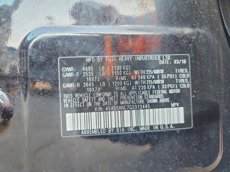 63645826 :رقم المزاد ، 4S4BSANC7G3312445 vin ، 2016 Subaru Outback مزاد بيع