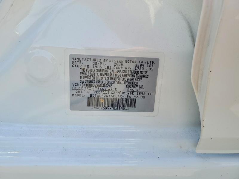 2021 Nissan Versa მანქანა იყიდება აუქციონზე, vin: 3N1CN8DVXML889212, აუქციონის ნომერი: 63534286
