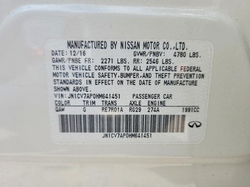 Продажа на аукционе авто 2017 Infiniti Q50, vin: JN1CV7AP0HM641451, номер лота: 65913976