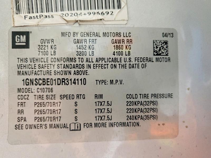 Aukcja sprzedaży 2013 Chevrolet Tahoe, vin: 1GNSCBE01DR314110, numer aukcji: 65181036