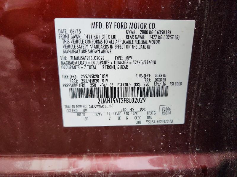 2015 Lincoln Mkt მანქანა იყიდება აუქციონზე, vin: 2LMHJ5AT2FBL02029, აუქციონის ნომერი: 64691776