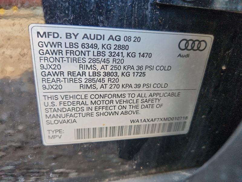 66504846 :رقم المزاد ، WA1AXAF7XMD010716 vin ، 2021 Audi Q7 مزاد بيع