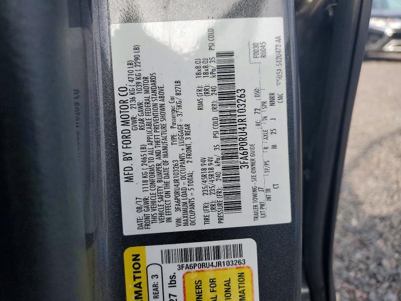 66167116 :رقم المزاد ، 3FA6P0RU4JR103263 vin ، 2018 Ford Fusion مزاد بيع