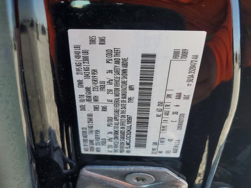 65128176 :رقم المزاد ، 5LMCJ3C92KUL18597 vin ، 2019 Lincoln Mkc مزاد بيع