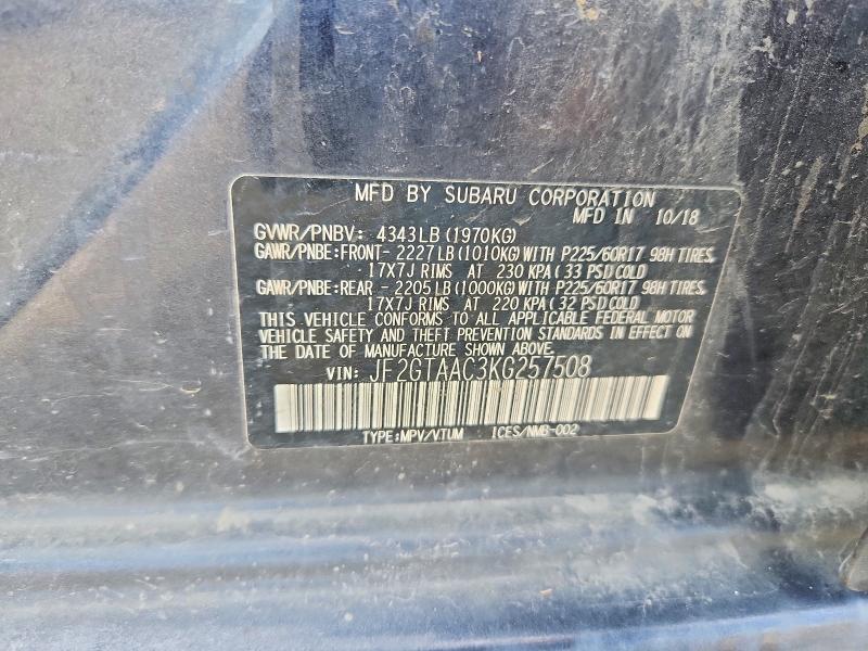 Aukcja sprzedaży 2019 Subaru Crosstrek, vin: JF2GTAAC3KG257508, numer aukcji: 66403696