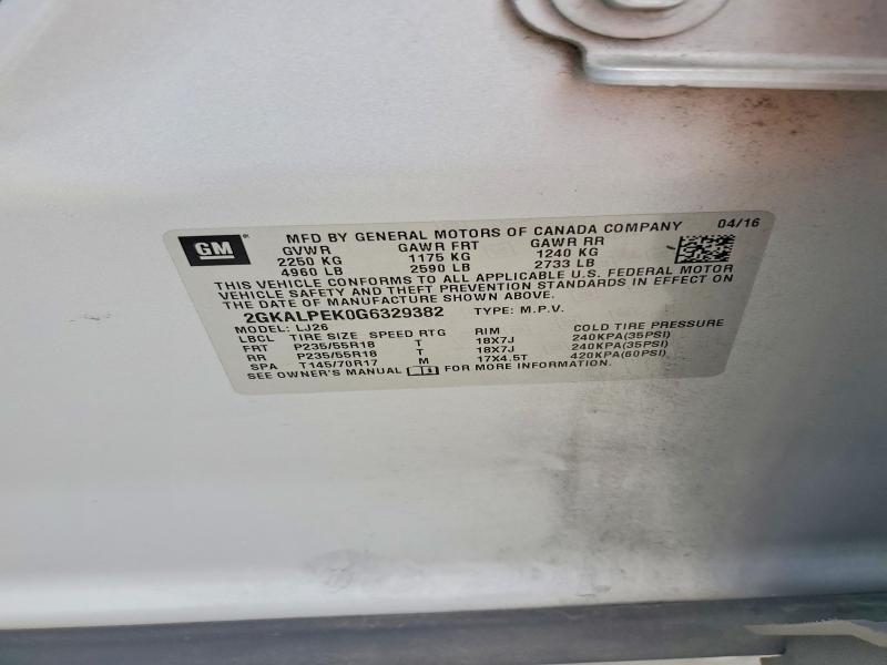 Aukcja sprzedaży 2016 Gmc Terrain, vin: 2GKALPEK0G6329382, numer aukcji: 64279406