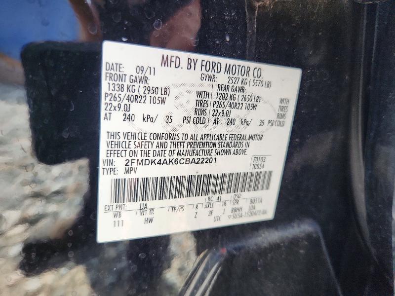 63227356 :رقم المزاد ، 2FMDK4AK6CBA22201 vin ، 2012 Ford Edge مزاد بيع