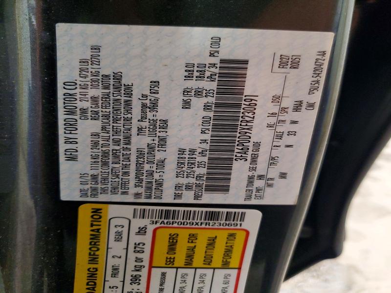 63576036 :رقم المزاد ، 3FA6P0D9XFR230691 vin ، 2015 Ford Fusion مزاد بيع