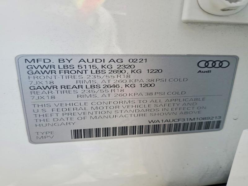 Продаж на аукціоні авто 2021 Audi Q3, vin: WA1AUCF31M1089213, номер лоту: 65212786