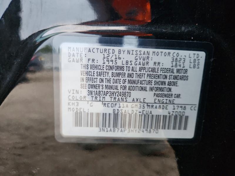 2017 Nissan Sentra მანქანა იყიდება აუქციონზე, vin: 3N1AB7AP3HY249870, აუქციონის ნომერი: 66068576