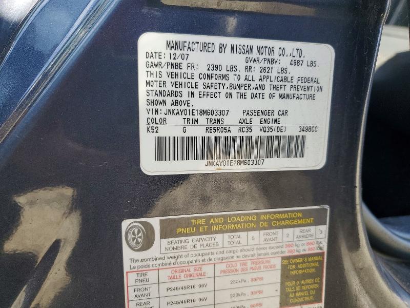 66405246 :رقم المزاد ، JNKAY01E18M603307 vin ، 2008 Infiniti M35 مزاد بيع