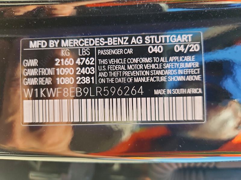 2020 Mercedes-benz C მანქანა იყიდება აუქციონზე, vin: W1KWF8EB9LR596264, აუქციონის ნომერი: 63945756