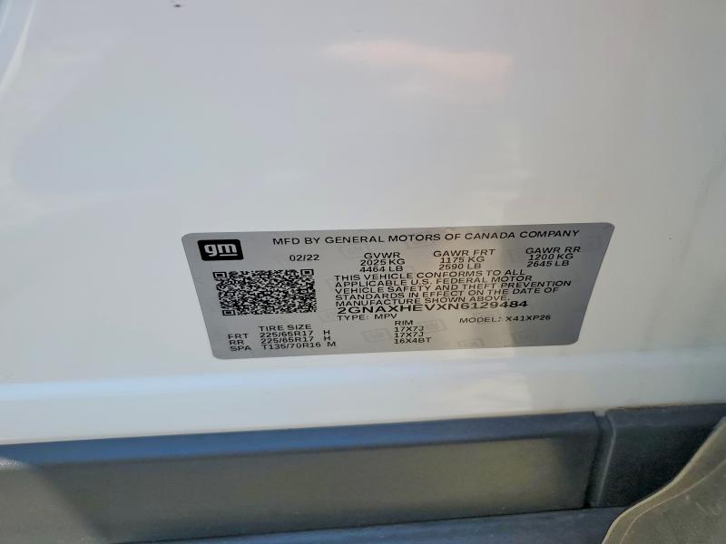 Aukcja sprzedaży 2022 Chevrolet Equinox, vin: 2GNAXHEVXN6129484, numer aukcji: 66504596