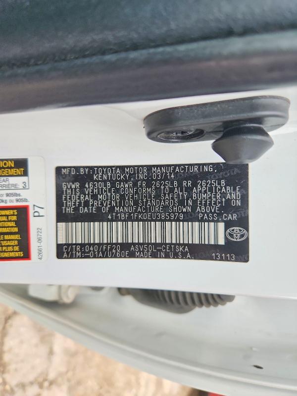 Продаж на аукціоні авто 2014 Toyota Camry, vin: 4T1BF1FK0EU385979, номер лоту: 65155916