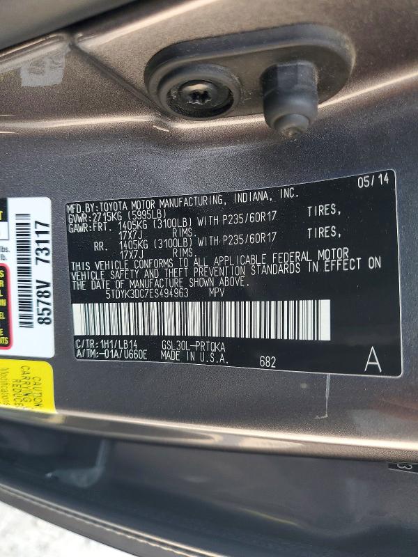 Продаж на аукціоні авто 2014 Toyota Sienna, vin: 5TDYK3DC7ES494963, номер лоту: 64475486
