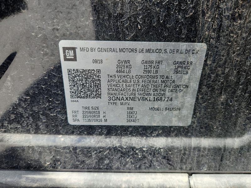 2019 Chevrolet Equinox მანქანა იყიდება აუქციონზე, vin: 3GNAXNEV8KL168774, აუქციონის ნომერი: 65337156