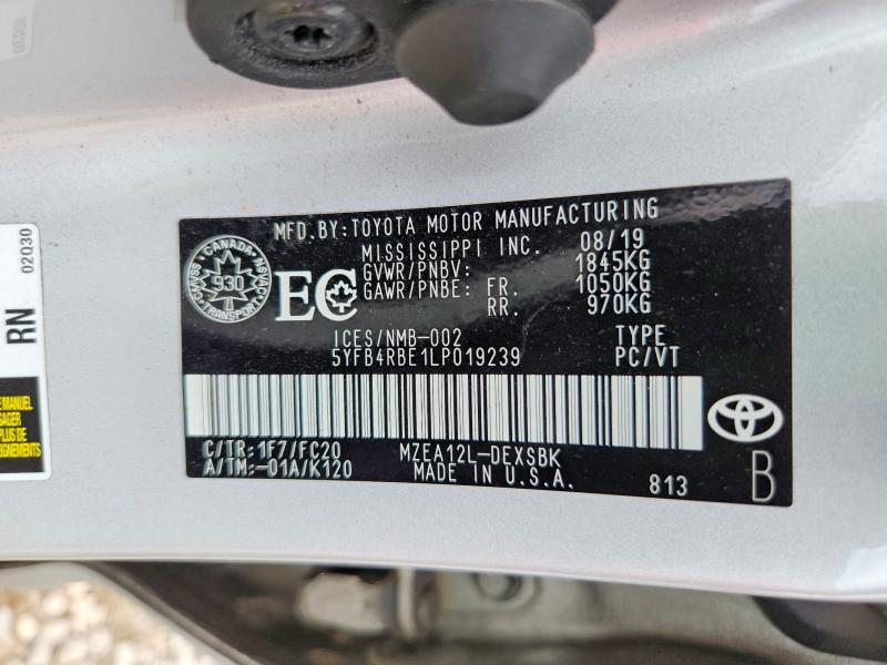 Aukcja sprzedaży 2020 Toyota Corolla, vin: 5YFB4RBE1LP019239, numer aukcji: 61007406