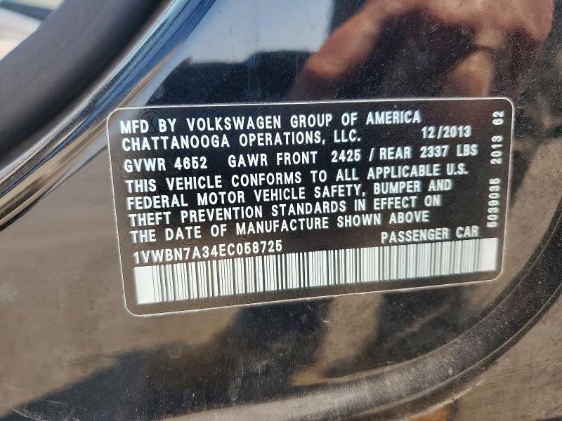 Продаж на аукціоні авто 2014 Volkswagen Passat, vin: 1VWBN7A34EC058725, номер лоту: 61889596