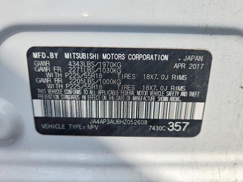 67068666 :رقم المزاد ، JA4AP3AU6HZ052608 vin ، 2017 Mitsubishi Outlander Sport مزاد بيع