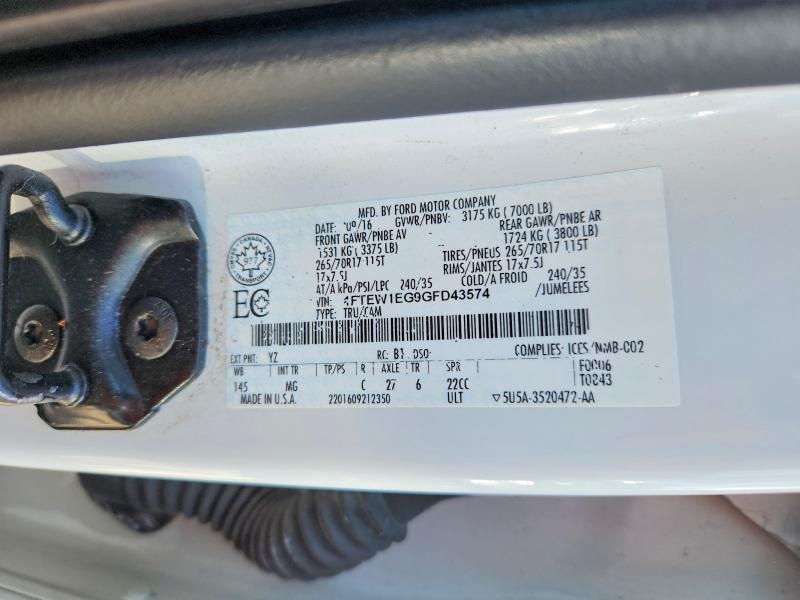 65683936 :رقم المزاد ، 1FTEW1EG9GFD43574 vin ، 2016 Ford F150 مزاد بيع