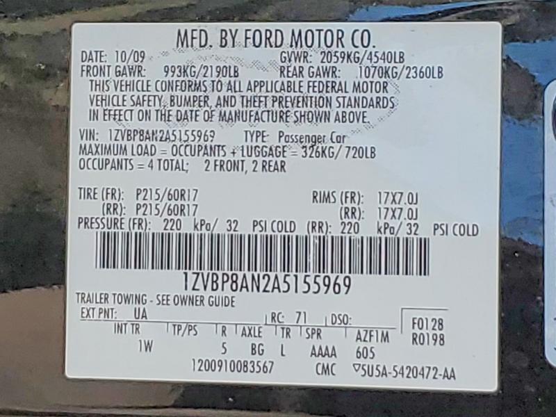 Aukcja sprzedaży 2010 Ford Mustang, vin: 1ZVBP8AN2A5155969, numer aukcji: 63605746