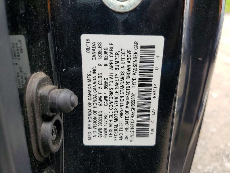 Aukcja sprzedaży 2016 Honda Civic, vin: 2HGFC3B36GH359502, numer aukcji: 63908416