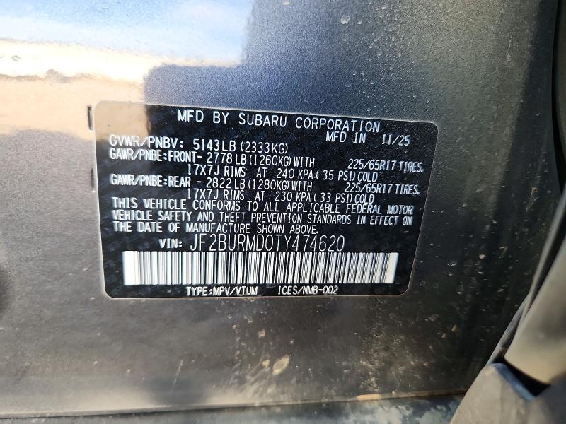 2026 Subaru Outback მანქანა იყიდება აუქციონზე, vin: JF2BURMD0TY474620, აუქციონის ნომერი: 63620266