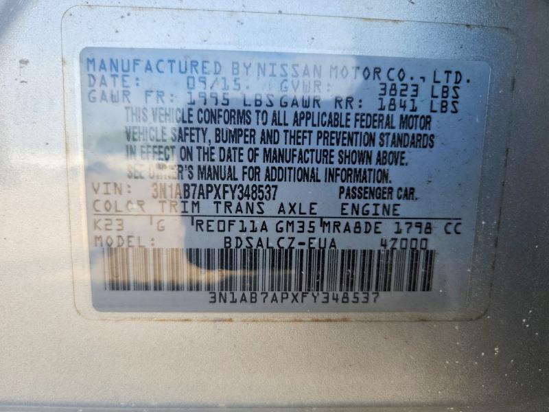 63645876 :رقم المزاد ، 3N1AB7APXFY348537 vin ، 2015 Nissan Sentra مزاد بيع
