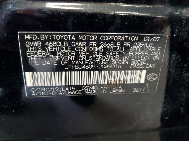 Aukcja sprzedaży 2007 Lexus Es, vin: JTHBJ46G972089016, numer aukcji: 63743306