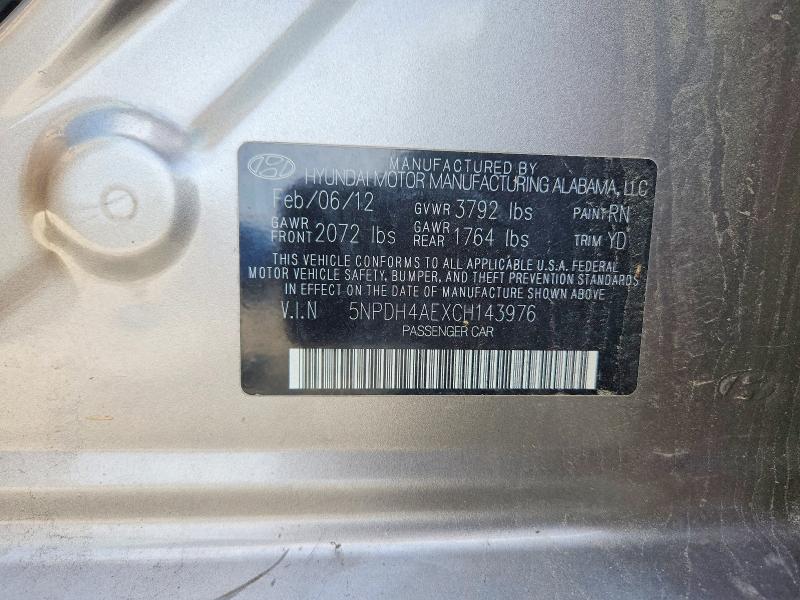 Продажа на аукционе авто 2012 Hyundai Elantra, vin: 5NPDH4AEXCH143976, номер лота: 62384636