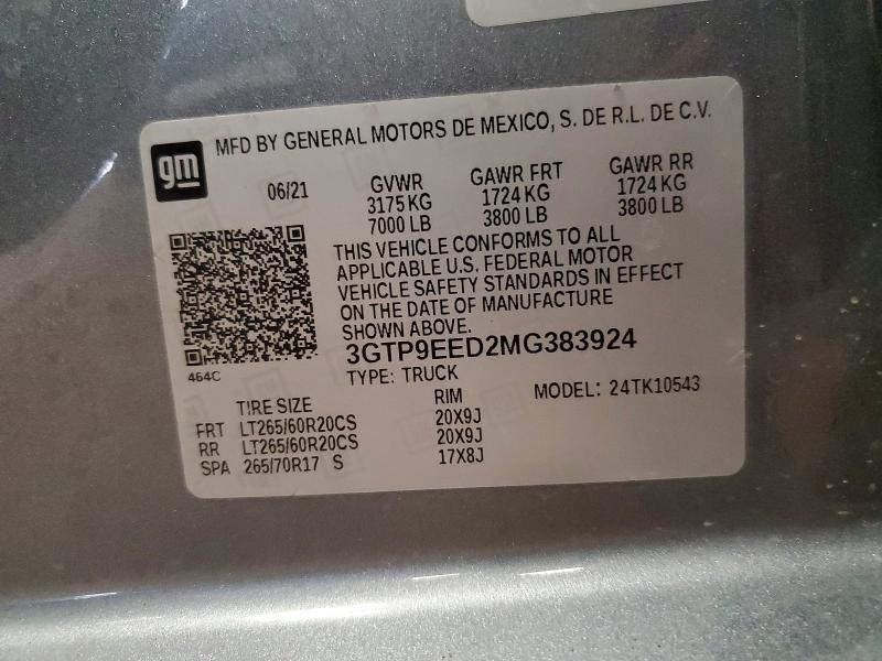 Продажа на аукционе авто 2021 Gmc Sierra, vin: 3GTP9EED2MG383924, номер лота: 62933326
