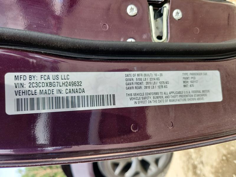 Aukcja sprzedaży 2020 Dodge Charger, vin: 2C3CDXBG7LH249632, numer aukcji: 63814526