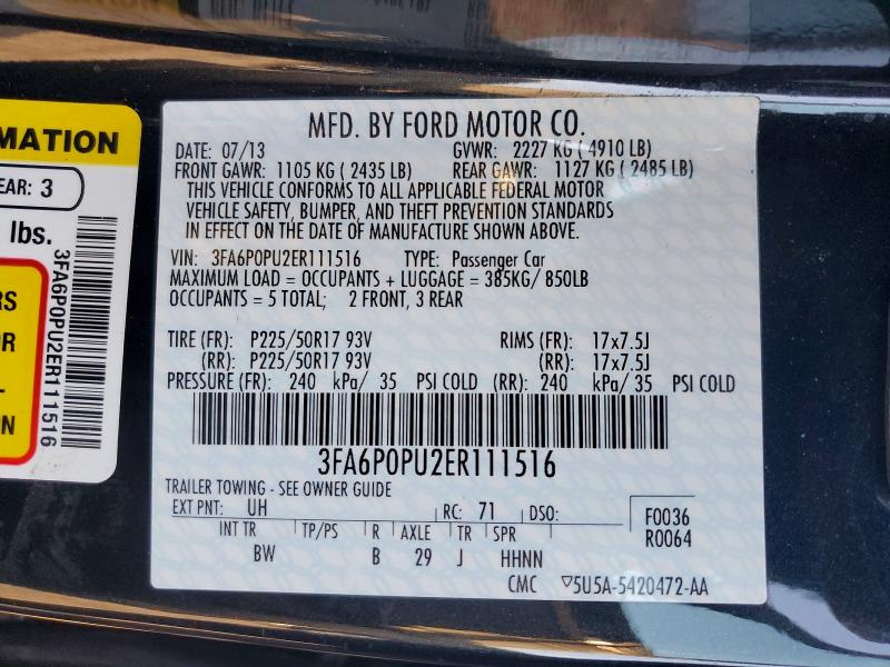 Продажа на аукционе авто 2014 Ford Fusion, vin: 3FA6P0PU2ER111516, номер лота: 63925156