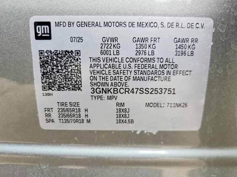 Aukcja sprzedaży 2025 Chevrolet Blazer, vin: 3GNKBCR47SS253751, numer aukcji: 64092336