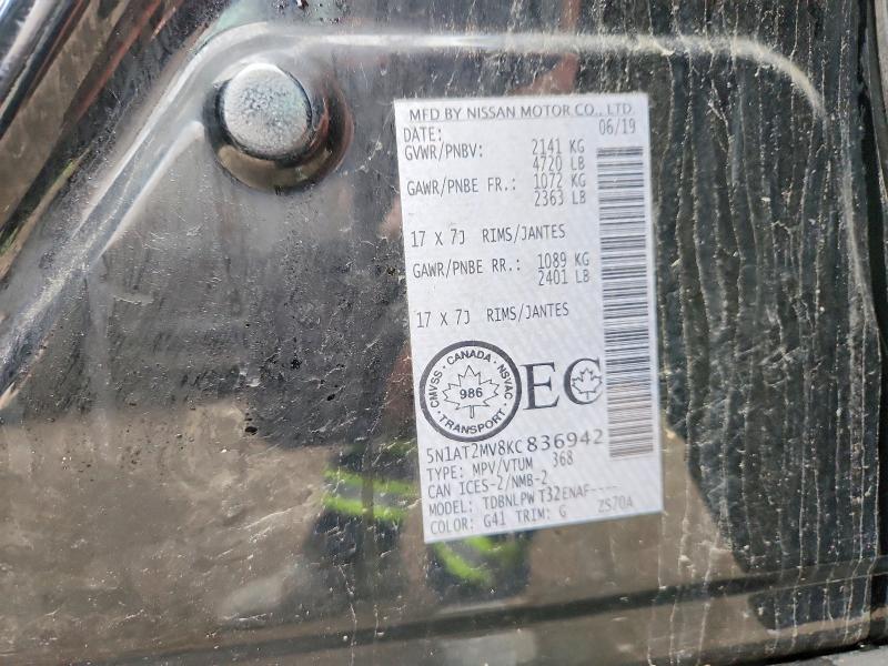 65505986 :رقم المزاد ، 5N1AT2MV8KC836942 vin ، 2019 Nissan Rogue مزاد بيع