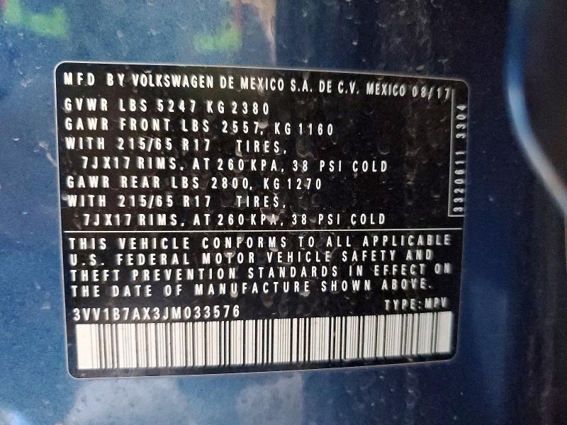 Продаж на аукціоні авто 2018 Volkswagen Tiguan, vin: 3VV1B7AX3JM033576, номер лоту: 66113926