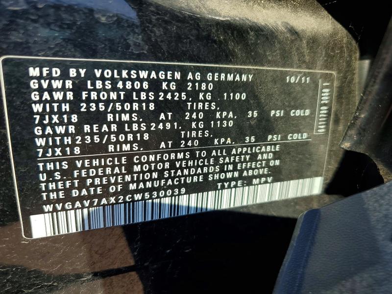 Продаж на аукціоні авто 2012 Volkswagen Tiguan, vin: WVGAV7AX2CW530039, номер лоту: 63937186