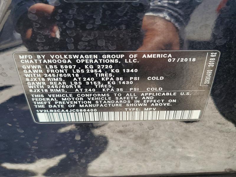 2018 Volkswagen Atlas მანქანა იყიდება აუქციონზე, vin: 1V2LR2CA4JC586400, აუქციონის ნომერი: 63417226