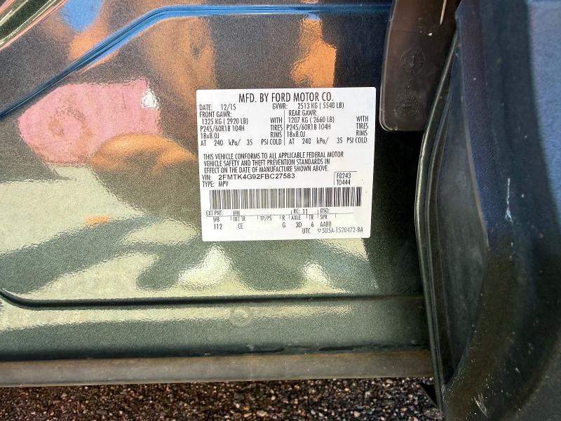 2015 Ford Edge მანქანა იყიდება აუქციონზე, vin: 2FMTK4G92FBC27583, აუქციონის ნომერი: 65409516