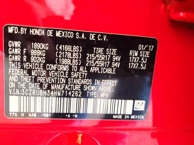 66347136 :رقم المزاد ، 3CZRU6H34HM714262 vin ، 2017 Honda Hr-v مزاد بيع