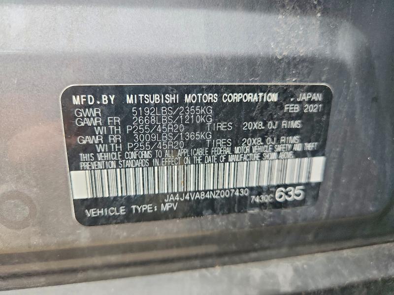 63854106 :رقم المزاد ، JA4J4VA84NZ007430 vin ، 2022 Mitsubishi Outlander مزاد بيع