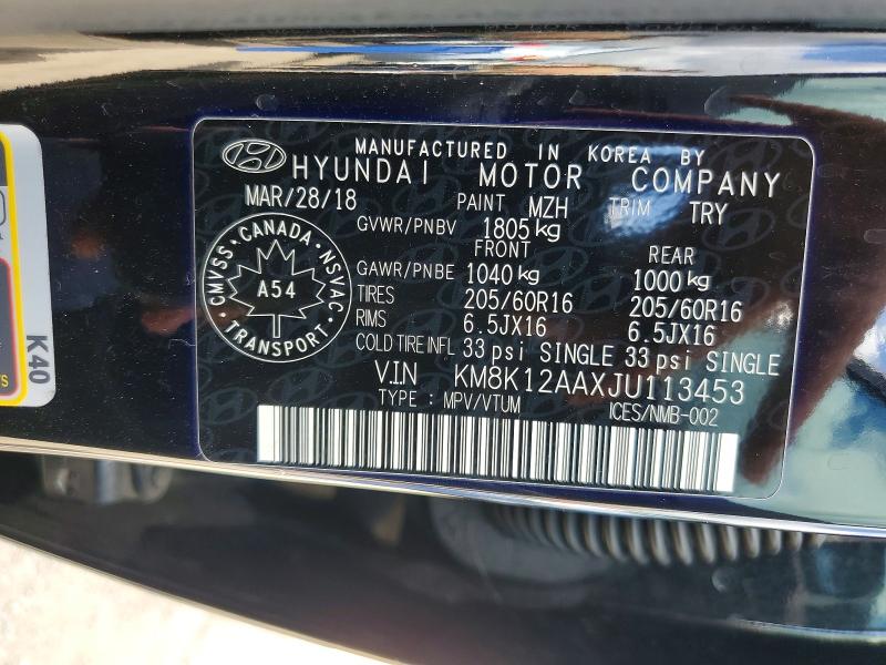 66522266 :رقم المزاد ، KM8K12AAXJU113453 vin ، 2018 Hyundai Kona مزاد بيع