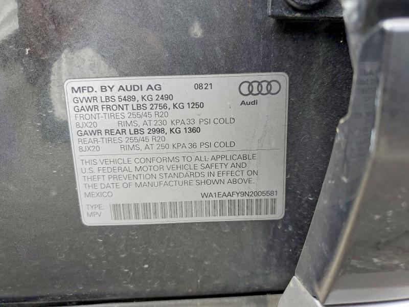 Aukcja sprzedaży 2022 Audi Q5, vin: WA1EAAFY9N2005581, numer aukcji: 66307876