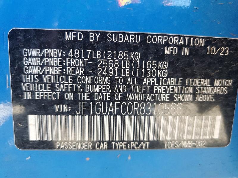 2024 Subaru Impreza მანქანა იყიდება აუქციონზე, vin: JF1GUAFC0R8310566, აუქციონის ნომერი: 64272366