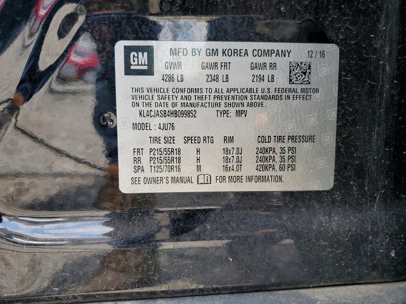 63121086 :رقم المزاد ، KL4CJASB4HB099852 vin ، 2017 Buick Encore مزاد بيع