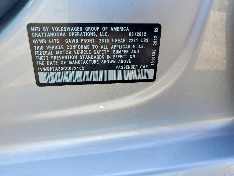 Продажа на аукционе авто 2012 Volkswagen Passat, vin: 1VWBP7A30CC073102, номер лота: 63345046