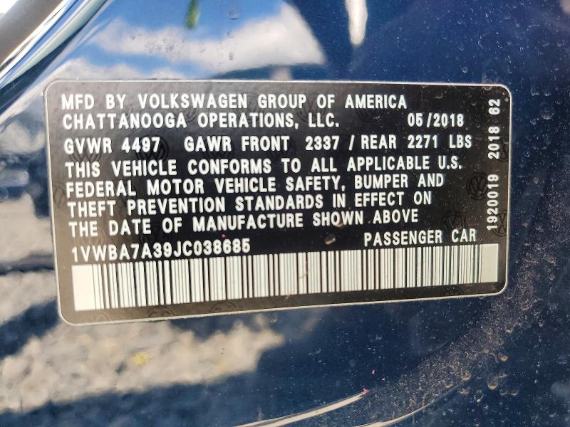 Продаж на аукціоні авто 2018 Volkswagen Passat, vin: 1VWBA7A39JC038685, номер лоту: 65902896