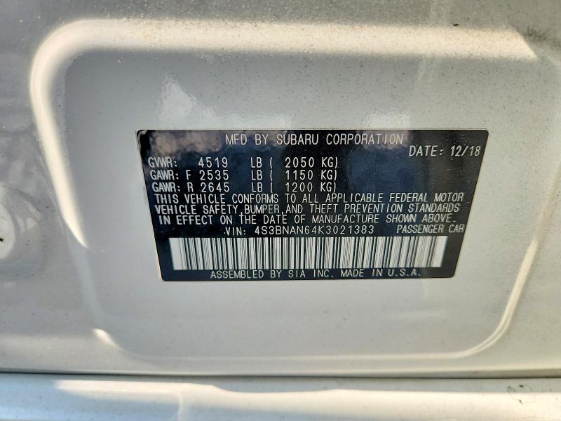 Aukcja sprzedaży 2019 Subaru Legacy, vin: 4S3BNAN64K3021383, numer aukcji: 63653046